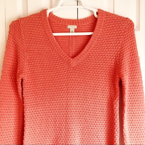 Hinge Coral Orange V-Neck Soft Wool Cashmere Blend Sweater Small - Picture 3 of 16